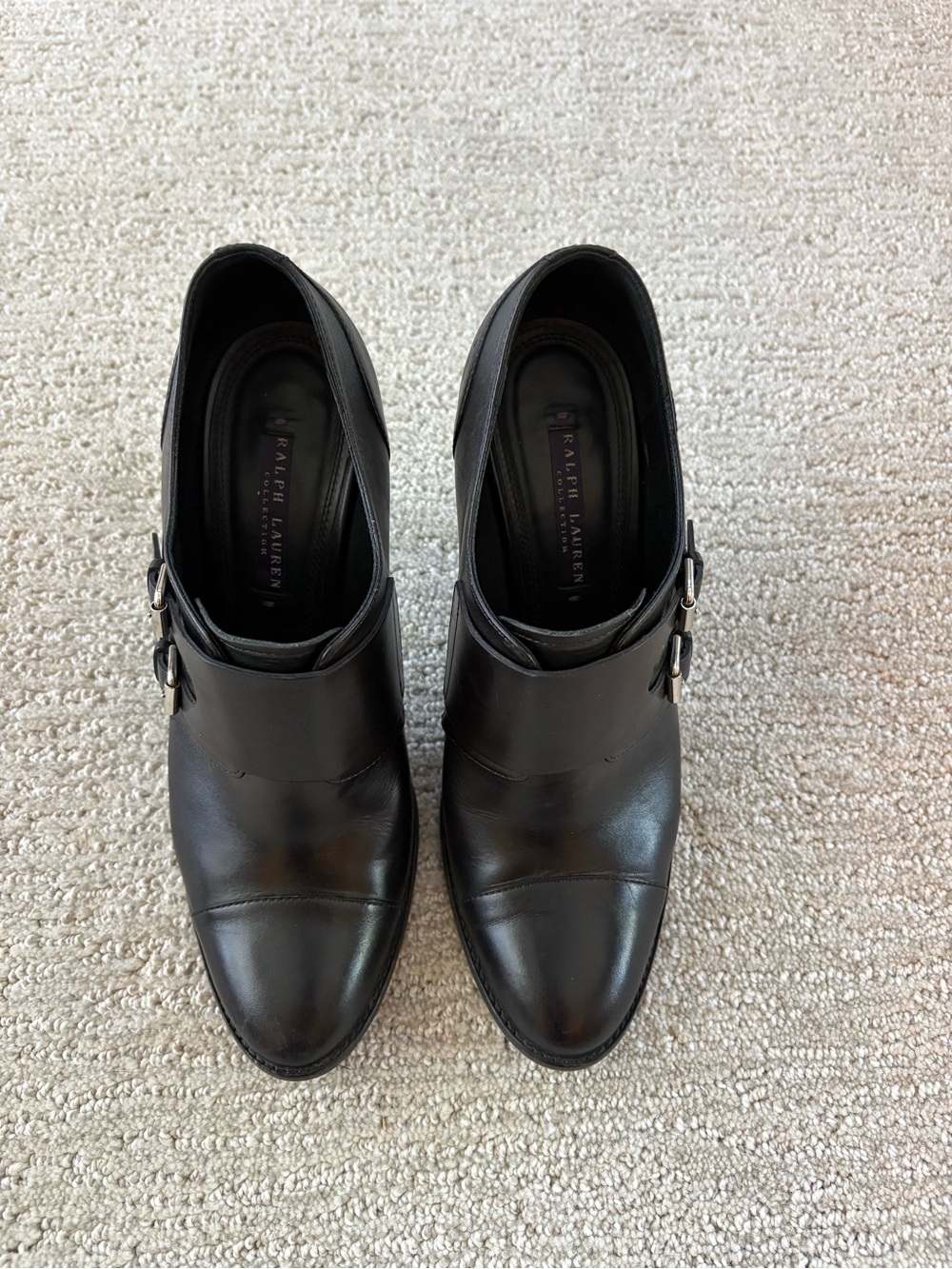 Ralph Lauren Black Leather Double Monk Strap Heels